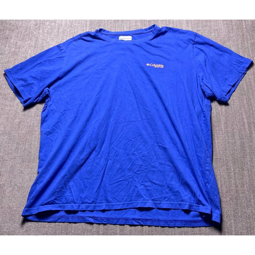 Columbia PFG Performance Fishing Gear T Shirt Mens XL Blue Graphic Print Short S
